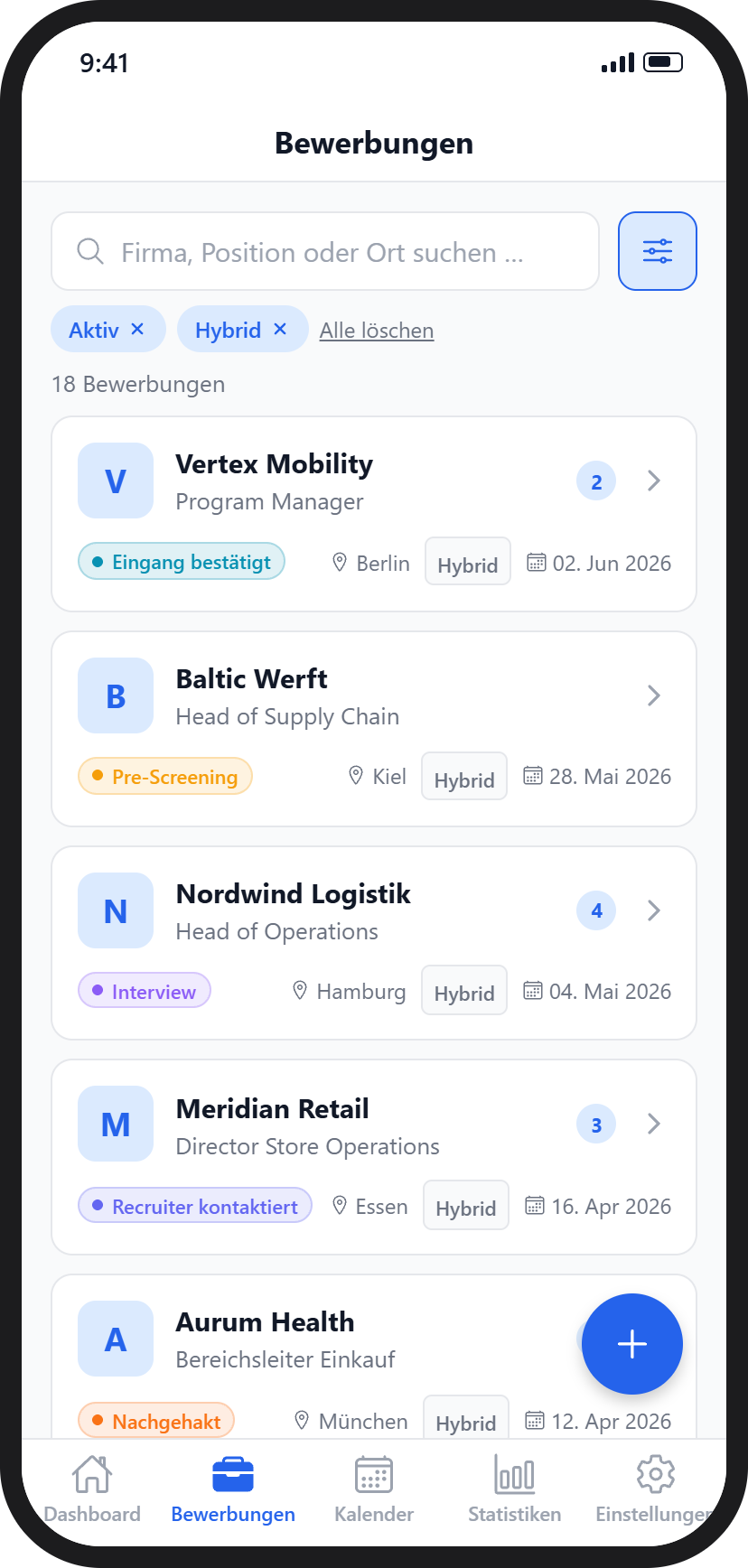 JobTracker Bewerbungsliste